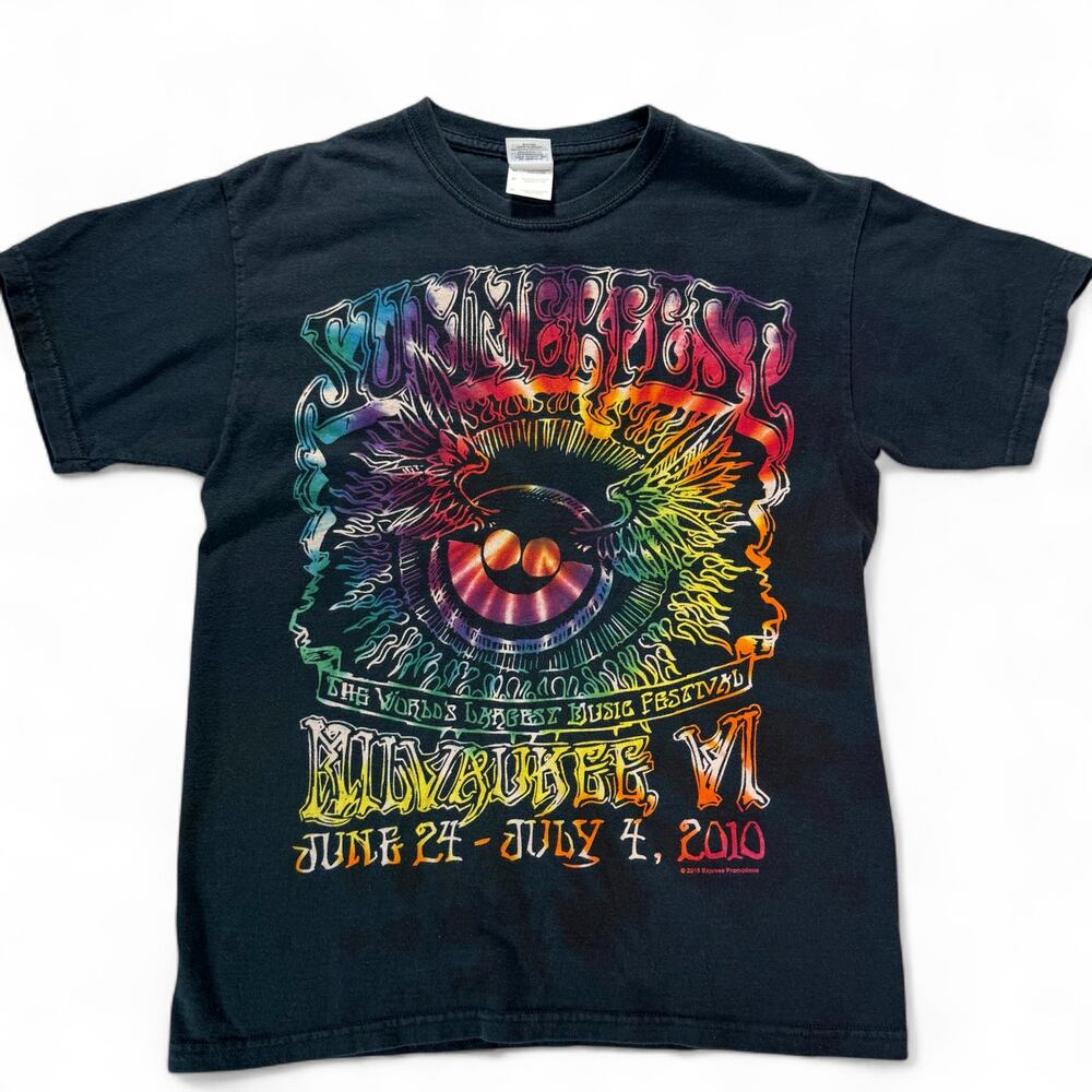 Y2K 2010 Festival Tee Summerfest Milwaukee Black Tie Dye Graphic M Indie Sleaze